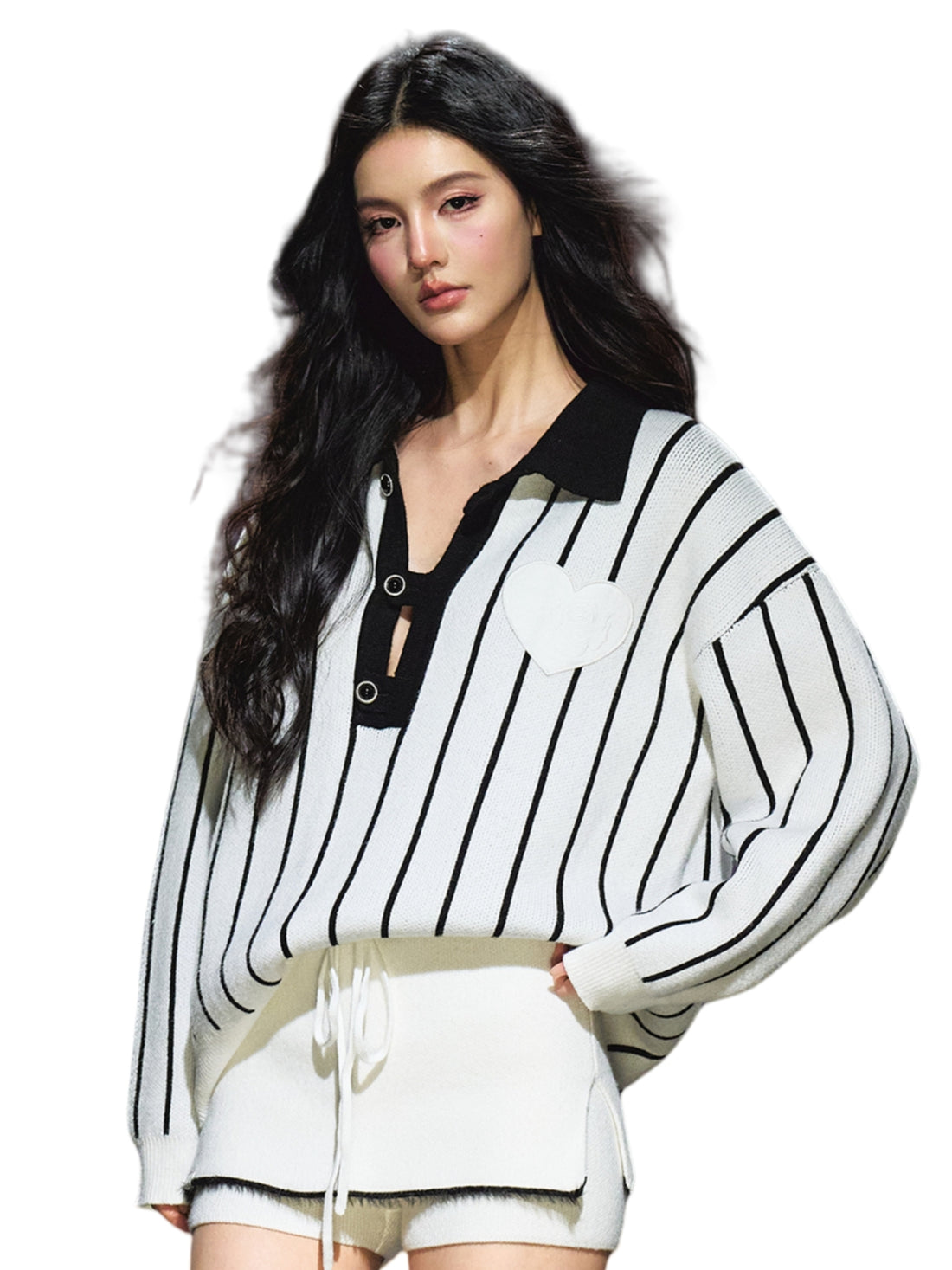 Striped Knit Polo T-Shirt &amp; Contrast Trim Skort Set
