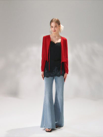 Asymmetric Lace-Trim Satin Camisole