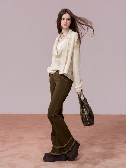 Washed Vintage-Style Loose Denim Pants