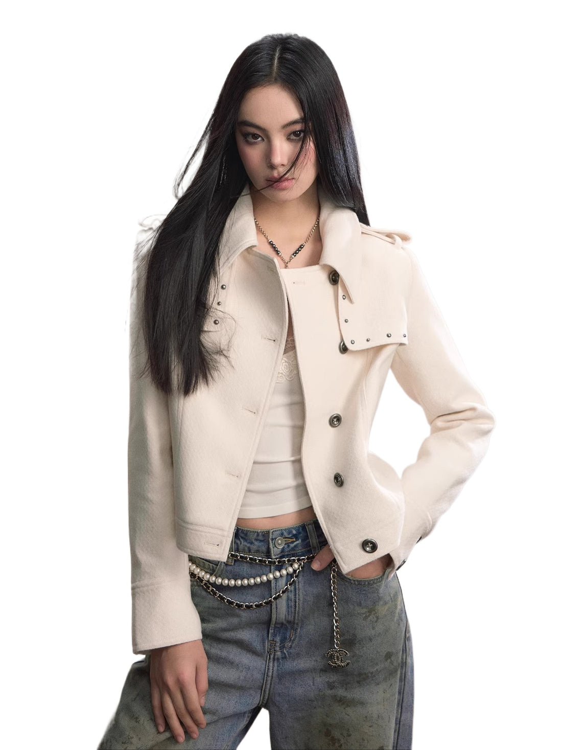 Studded Edge Cropped Fitted Jacket