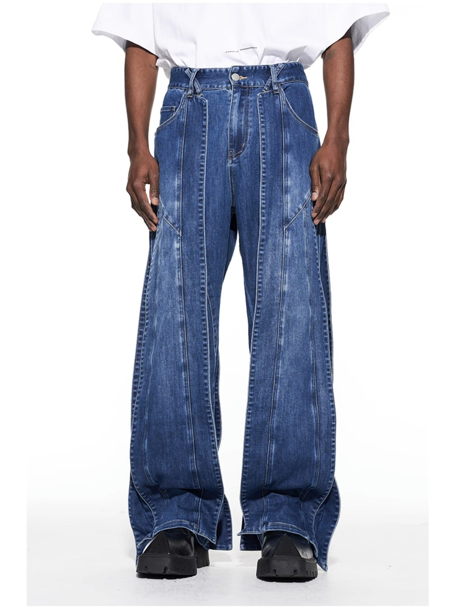 3D Cut Washed Denim Relaxed Jeans