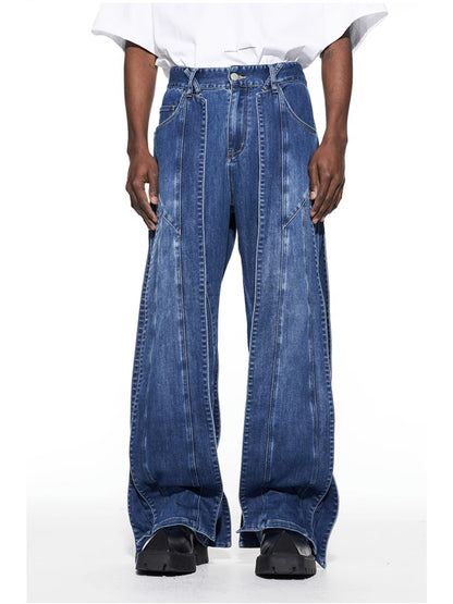 3D Cut Washed Denim Relaxed Jeans