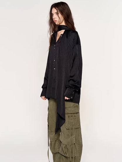 Silk-Feel Deconstructed Collar Shirt