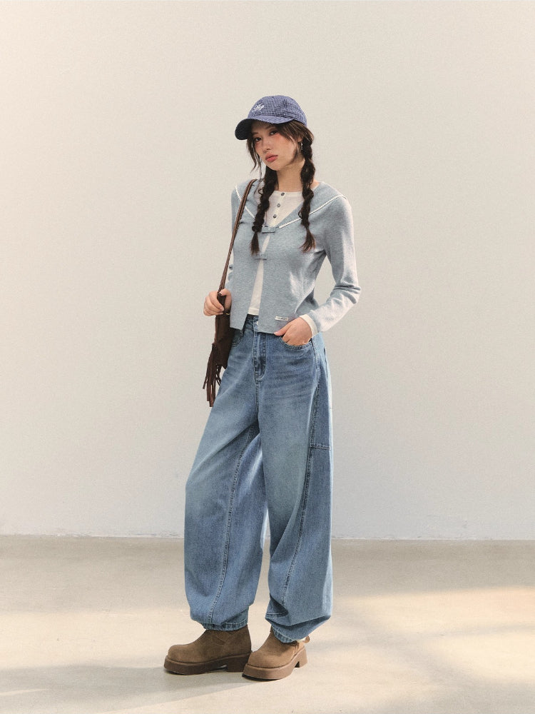 Contrasting Fake Two Piece Woolen Cardigan