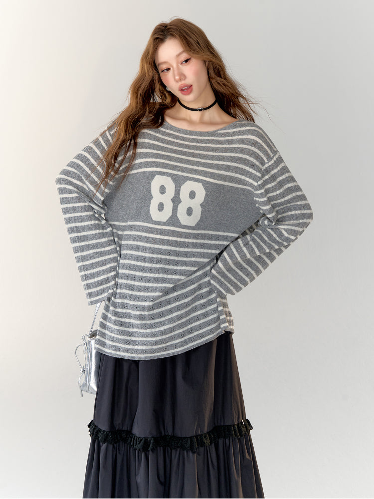 Printed Striped Knitted Sweater