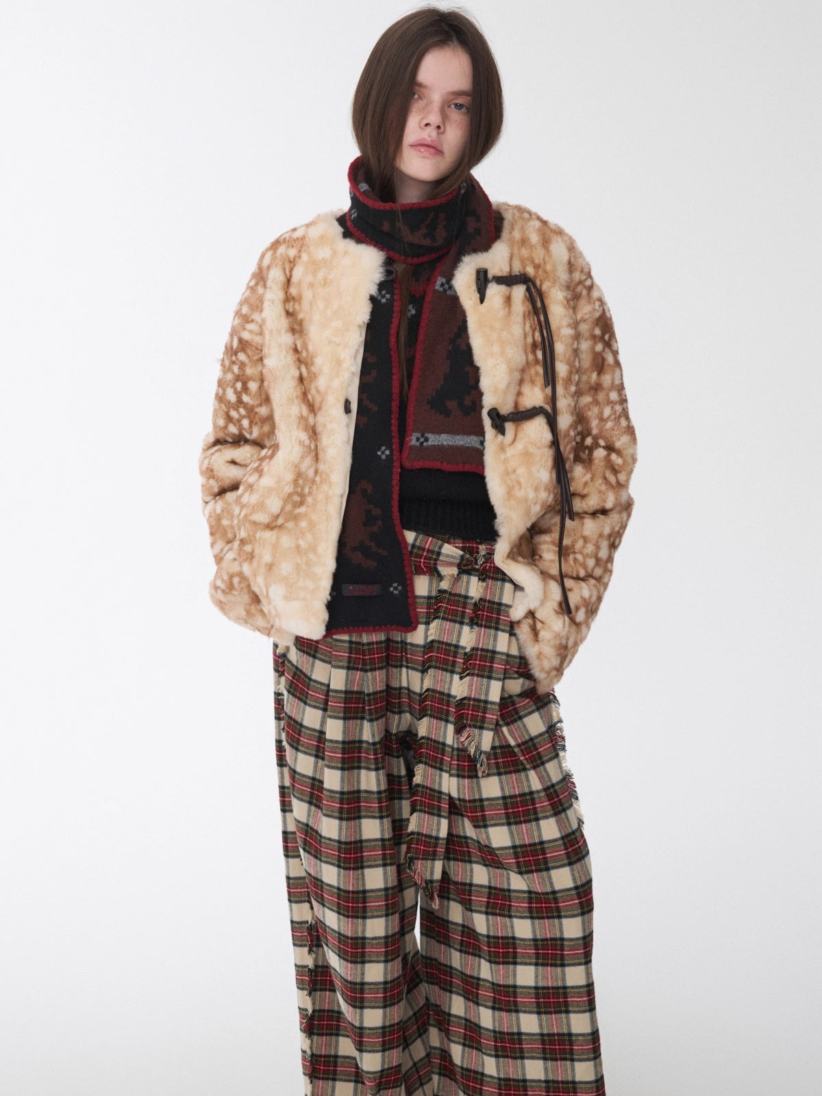 Fawn Pattern Printed Rex Rabbit Fur Jacket