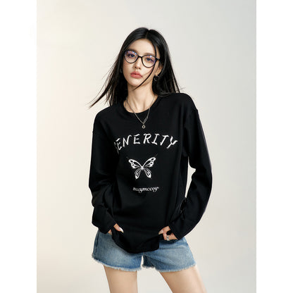 Black &amp; White Rhinestone Butterfly Long-sleeve T-shirt