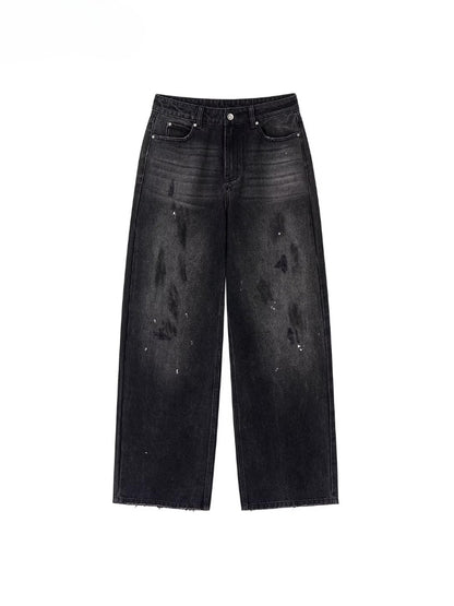 Heavy-Duty Distressed Wide-Leg Jeans - CHINASQUAD