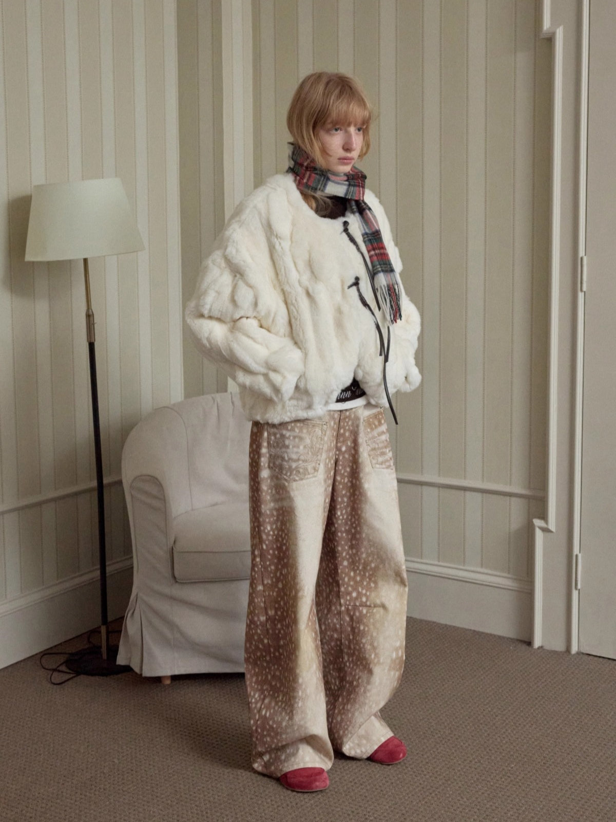 Fur Panel Horn-Buckle Jacket