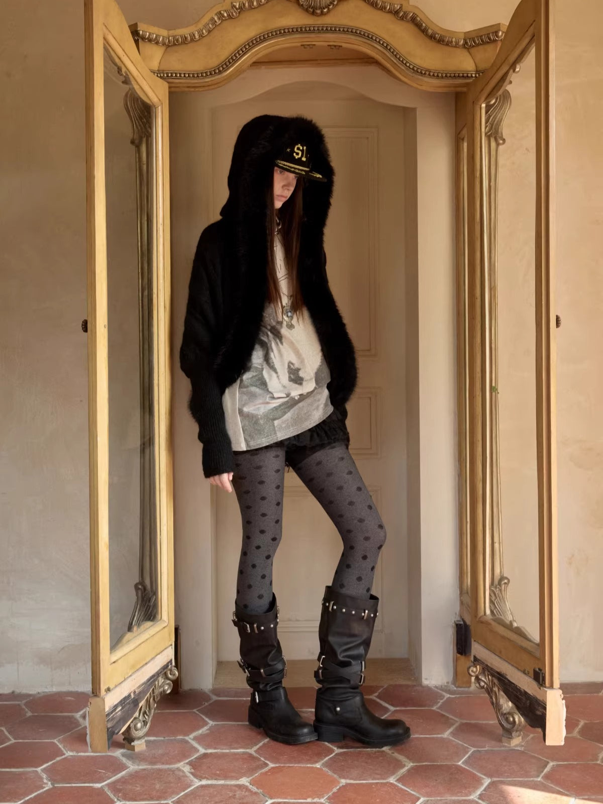 Vintage Mohair-Blend Fur-Trim Knit Cardigan