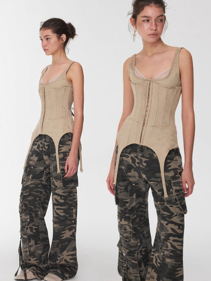 Suede-Effect Lace-Up Belt Corset