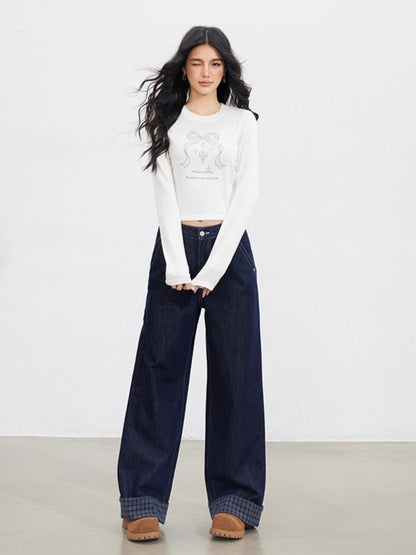MacyMccoy Plaid Patchwork Wide-Leg Jeans - CHINASQUAD