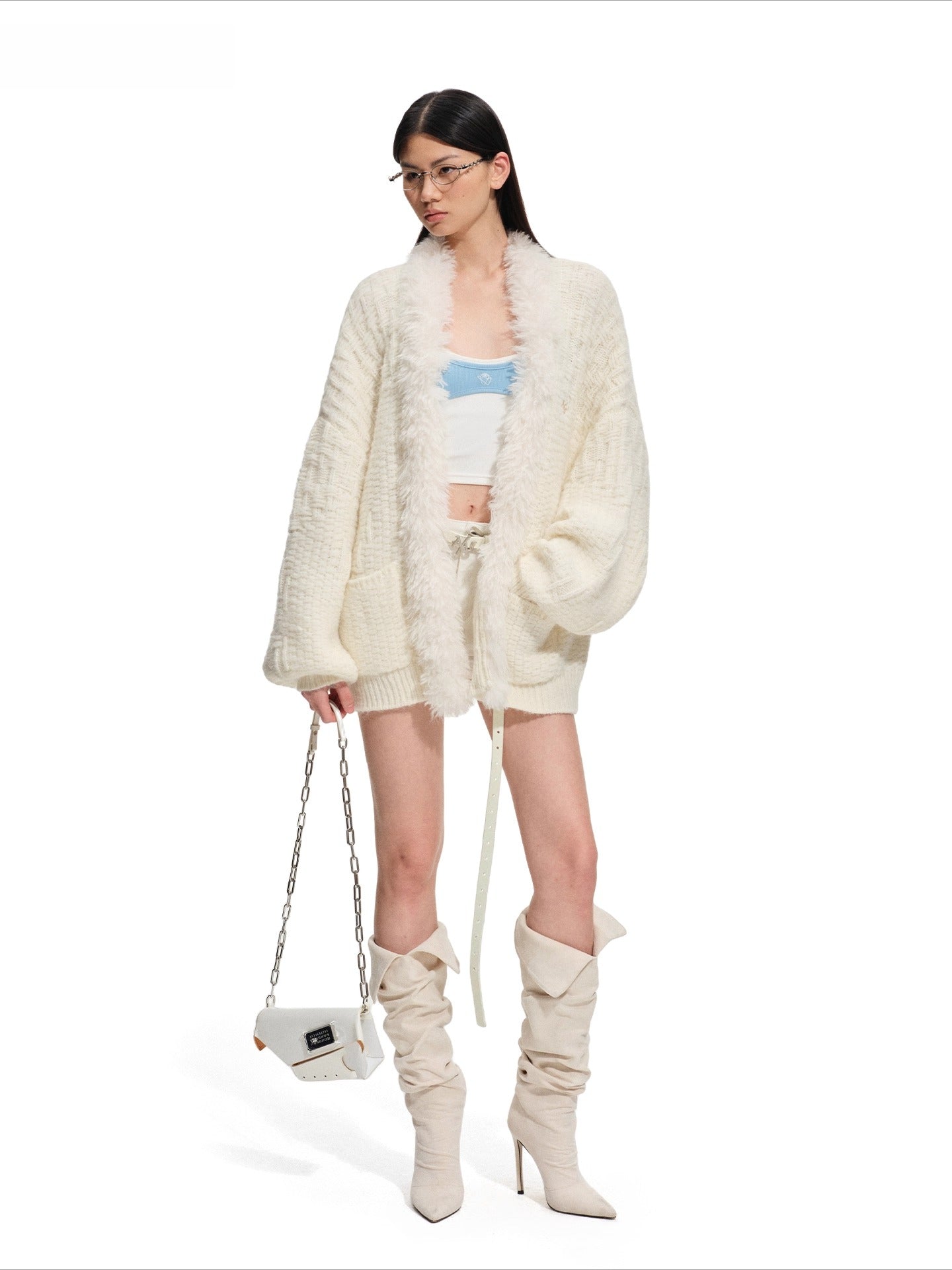 Polar Fur-Trimmed Knit Cardigan
