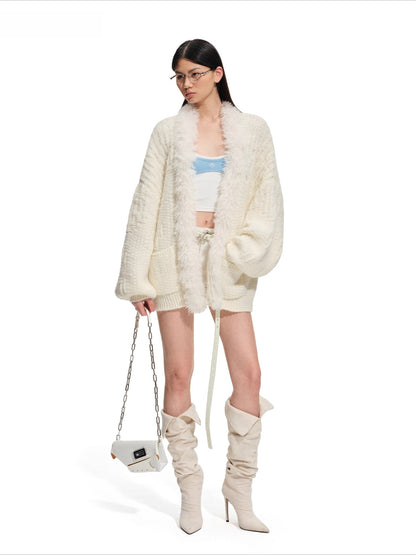 Polar Fur-Trimmed Knit Cardigan