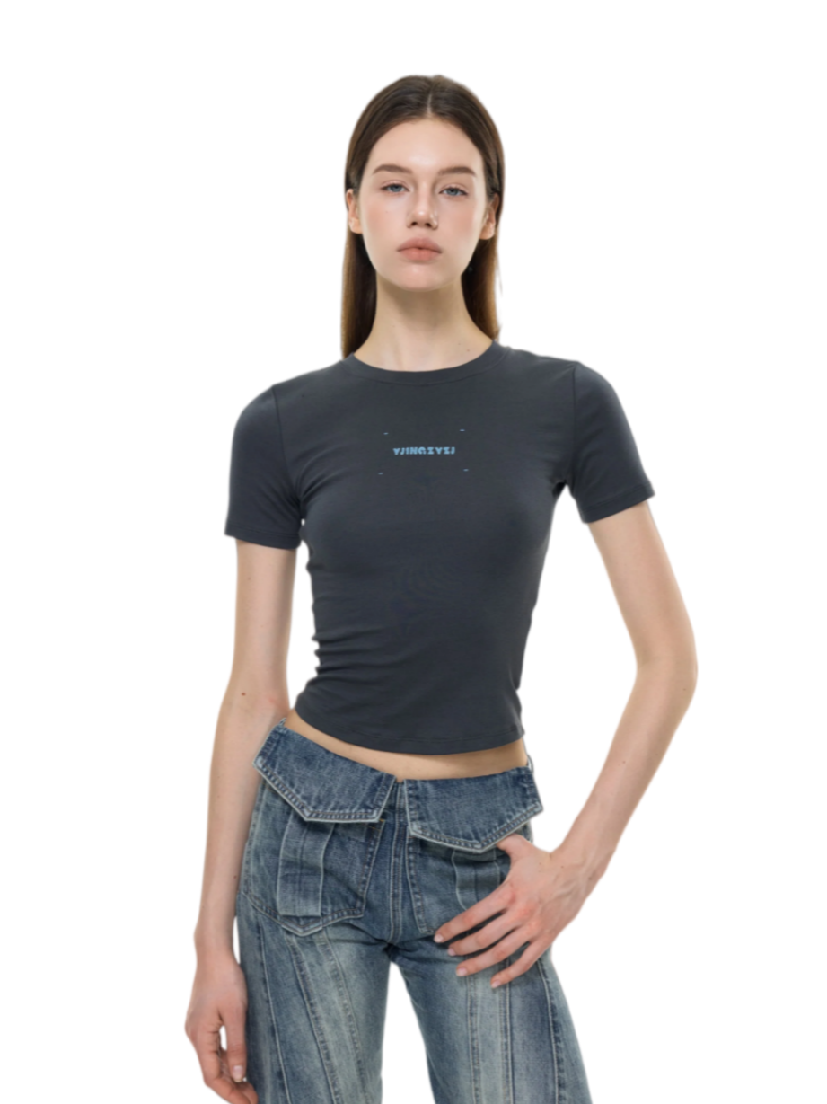 Letters Print Baby Tee In Gray