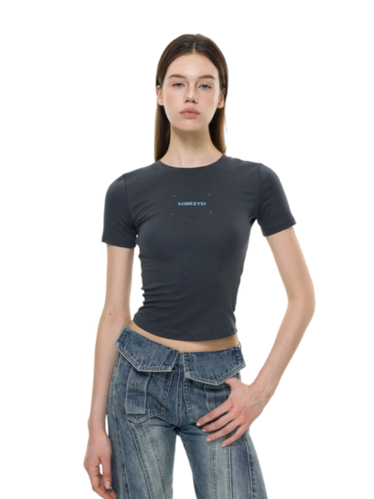Letters Print Baby Tee In Gray