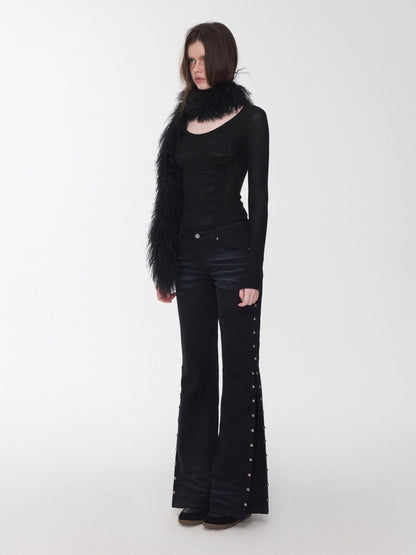 Ombre Shearling Wool Long Scarf