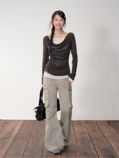 Two-piece Printed Fitted Long-sleeve T-shirt