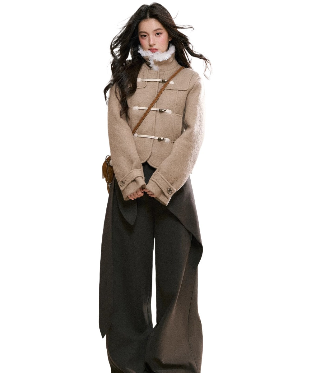 Gray Drape Wide-Leg Asymmetric Trousers