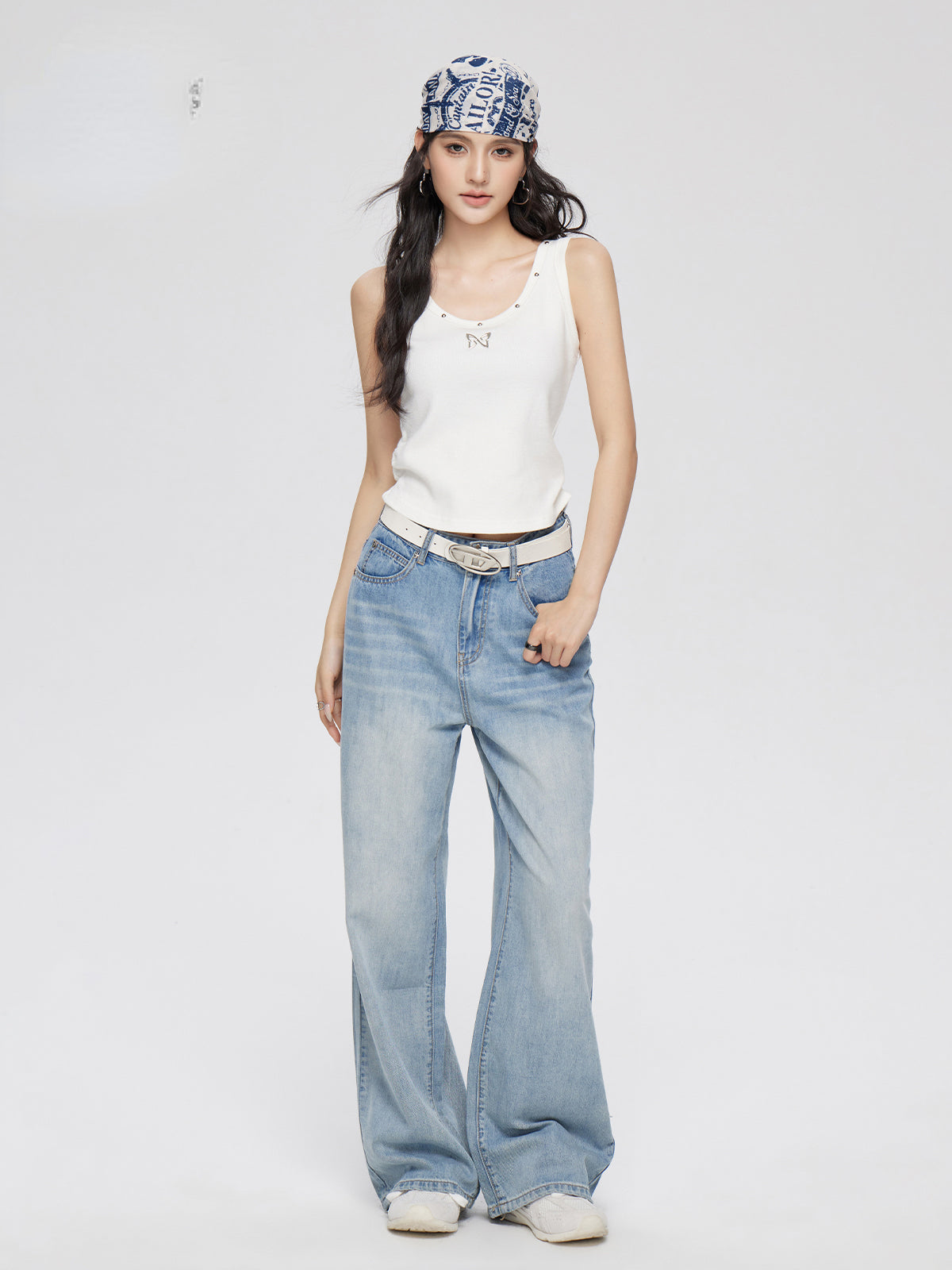 Blue Lyocell Tencel Jeans Wide-Leg Pants