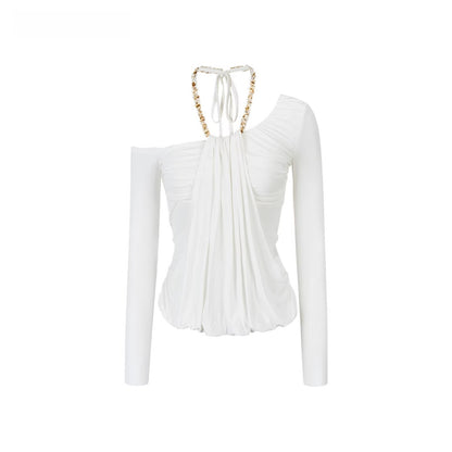 Asymmetric Off-Shoulder Draped Blouse