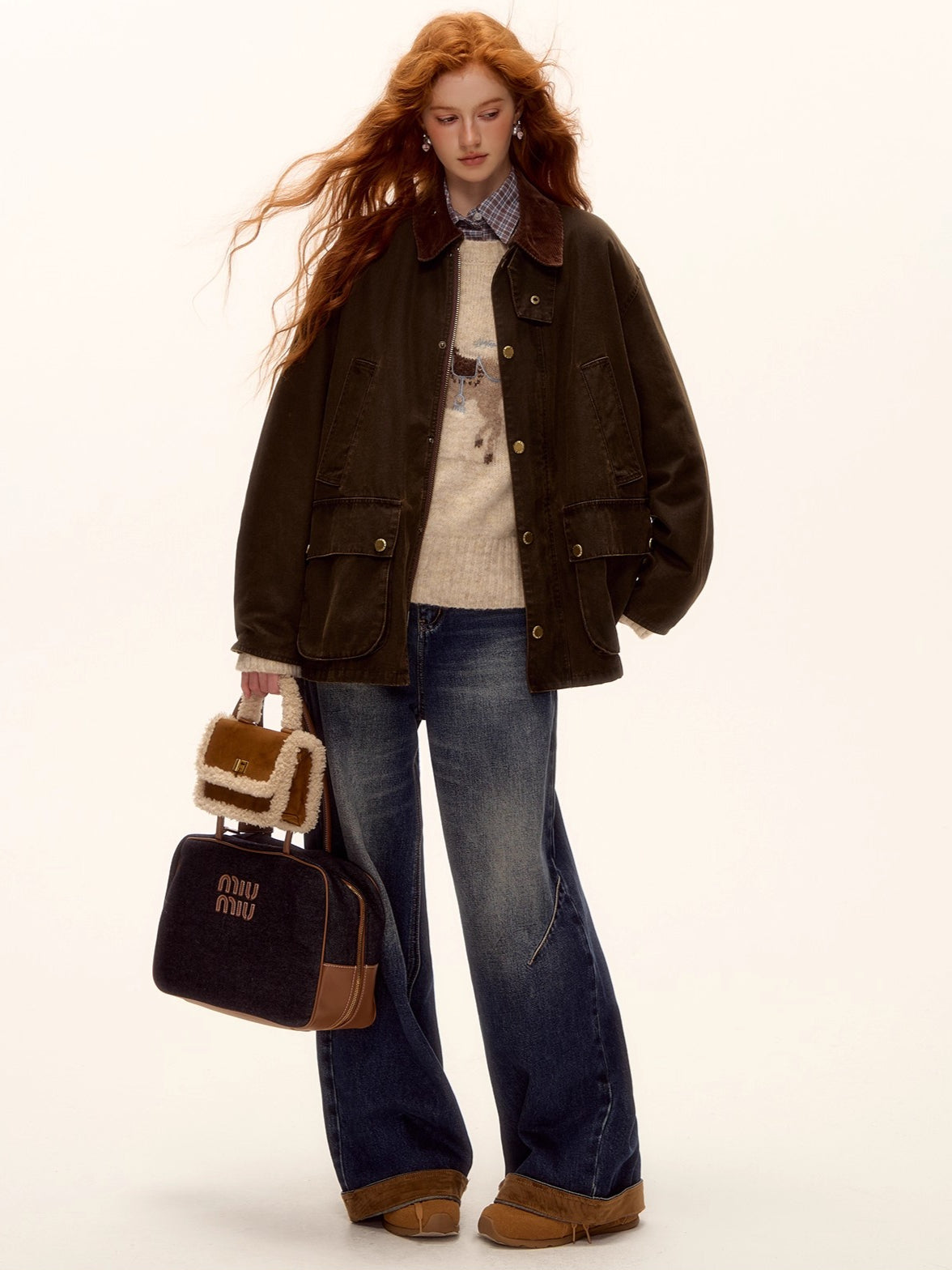 Plaid Corduroy Padded Workwear Jacket