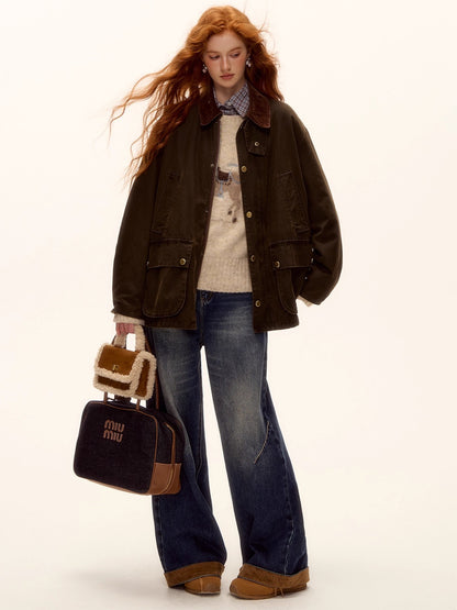 Plaid Corduroy Padded Workwear Jacket