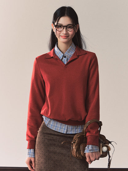 Red Polo Waist-Cinching Crewneck Sweater Set