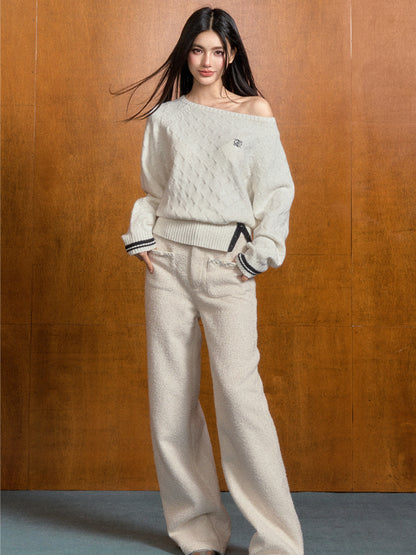 Tweed High-Waist Casual Pants