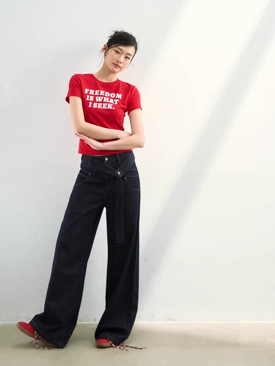 Slogan Graphic Red Cropped T-Shirt