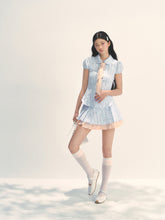 Blue Floral Contrast Check Shirt & Skirt Set - CHINASQUAD