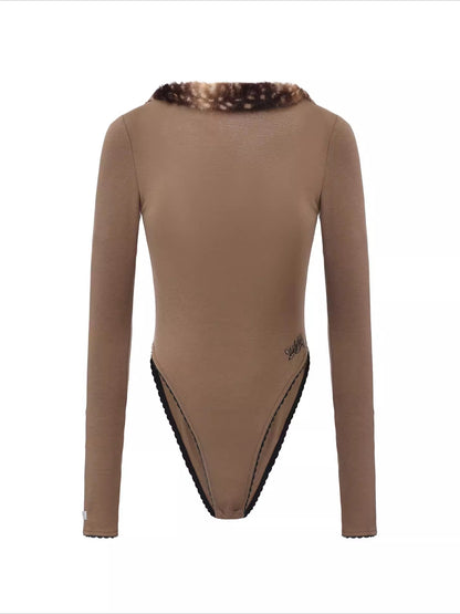 Faux Fur-Panelled Knit Bodysuit