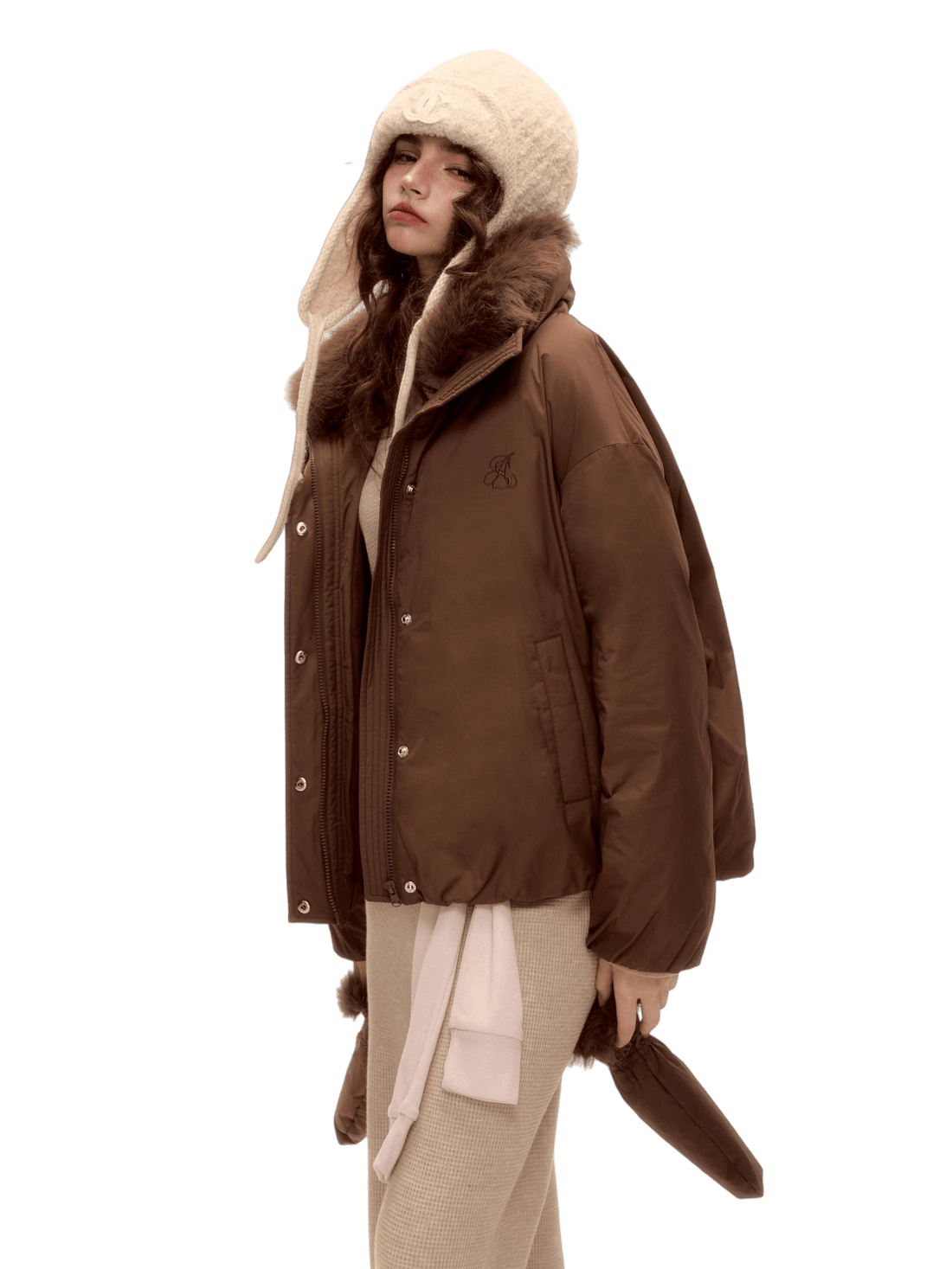 Fur-Collar Short Down Puffer Jacket