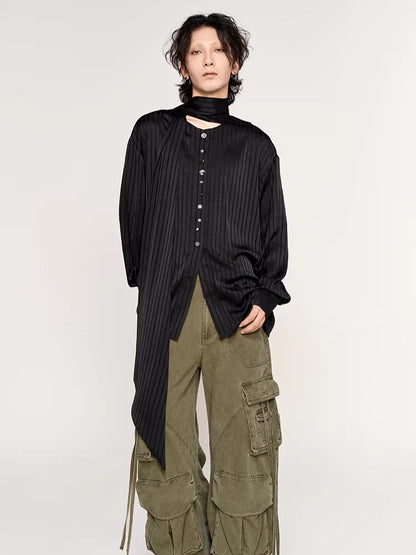 Silk-Feel Deconstructed Collar Shirt