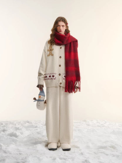 Vintage Wool-Blend Red Plaid Scarf