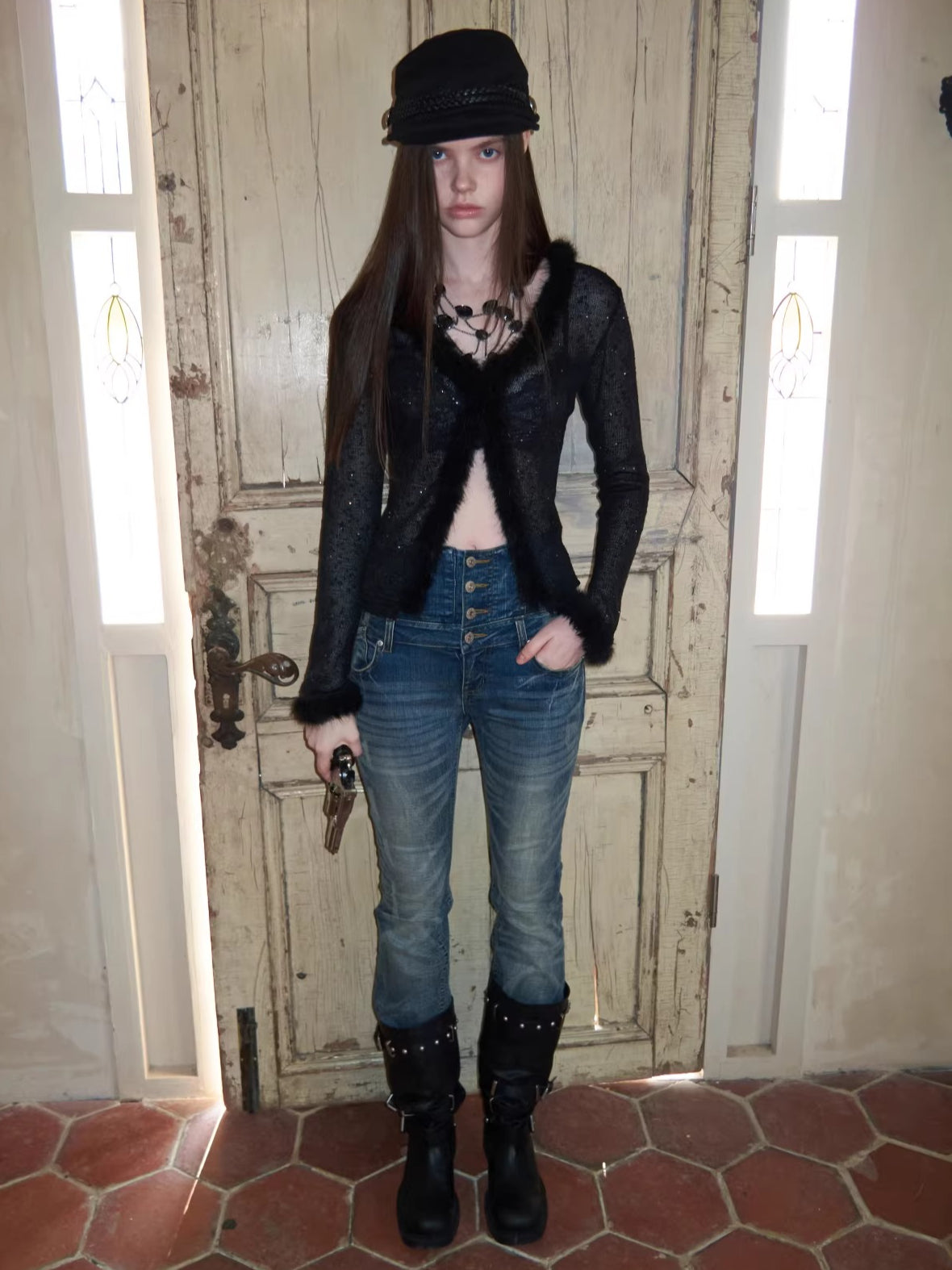 High-Waist Belted Slight-Flare Jeans