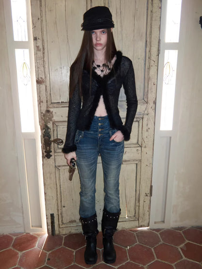 High-Waist Belted Slight-Flare Jeans