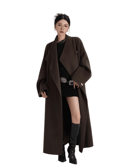 Asymmetric Button Long Wool Coat
