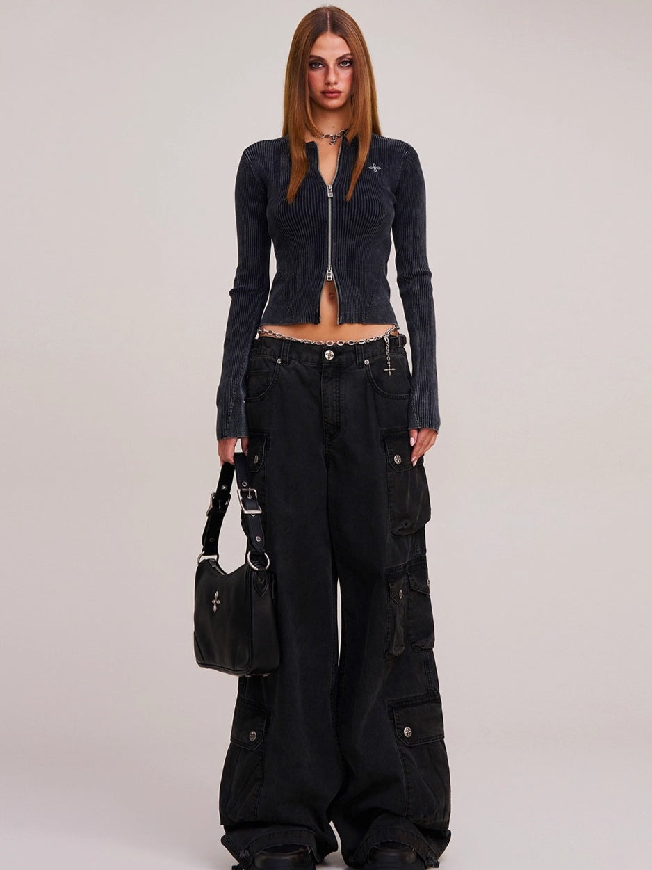 Wild Retro Zipper Knit Cardigan