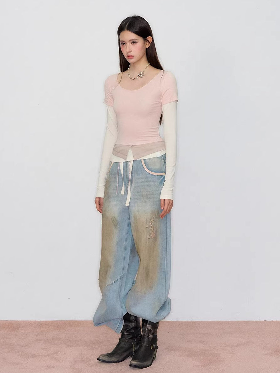 Faux Layered Long-Sleeve T-Shirt