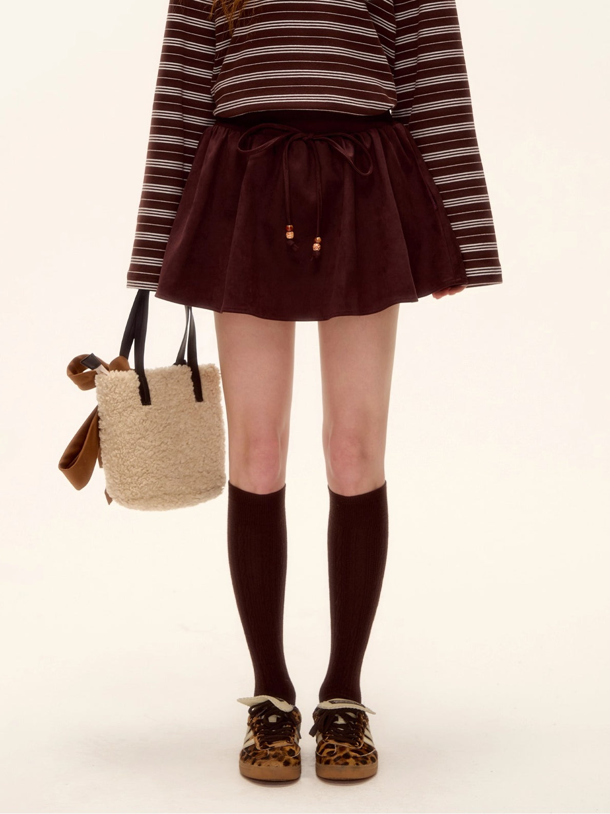 Beaded Suede Puff Mini Skirt