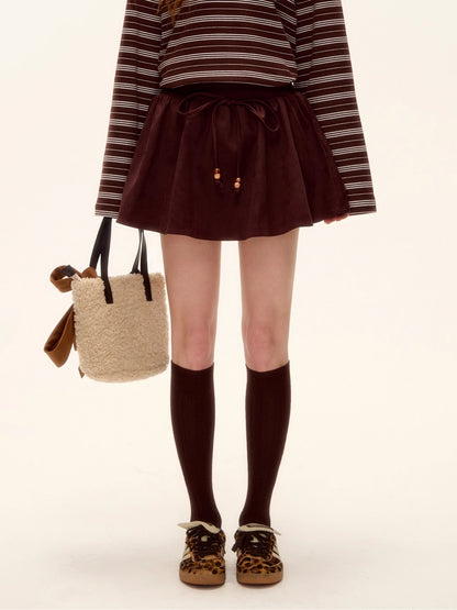 Beaded Suede Puff Mini Skirt