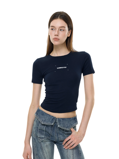 Letters Print Baby Tee In Navy blue