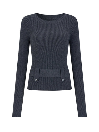 Waist-Cinched Wool Blend Crewneck