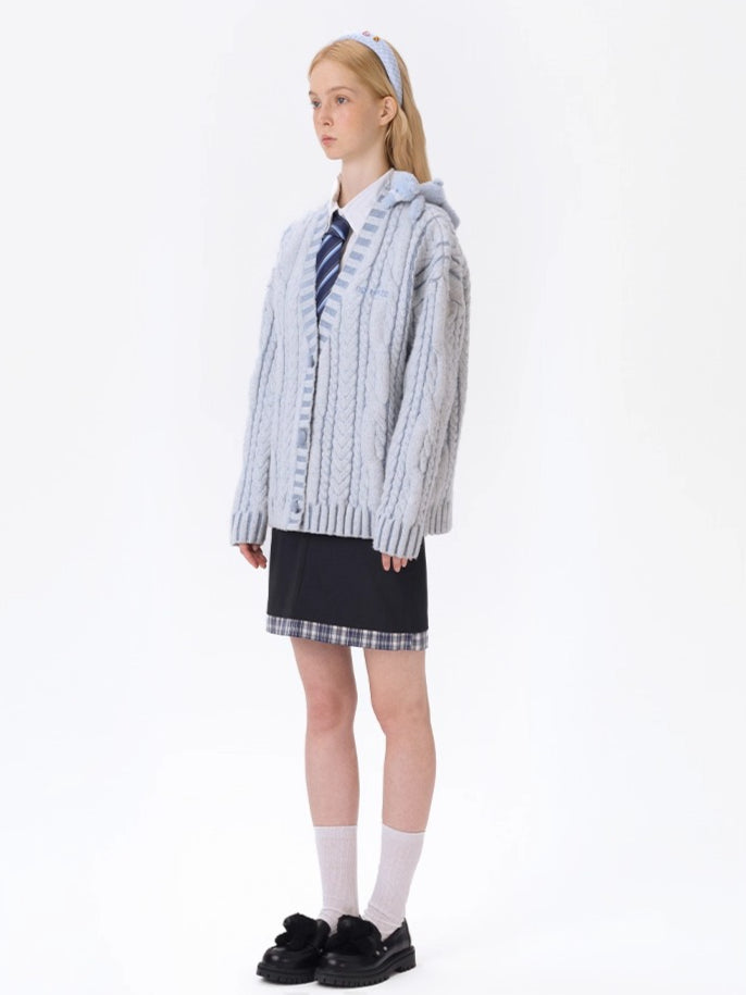 Textured Cable-Knit V-Neck Cardigan