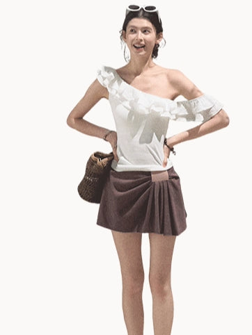 Leather Patch Lyocell–Linen A-Line Skirt