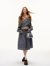 Off-Shoulder Plaid Panel Cross Sweatshirt - CHINASQUAD