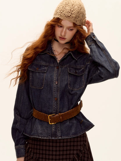 Vintage Washed Denim Belted Shirt