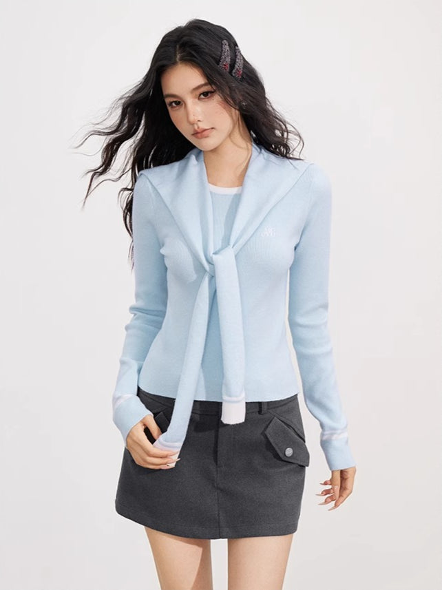Knit Cape Two-Piece Blouse