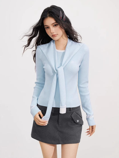 Knit Cape Two-Piece Blouse